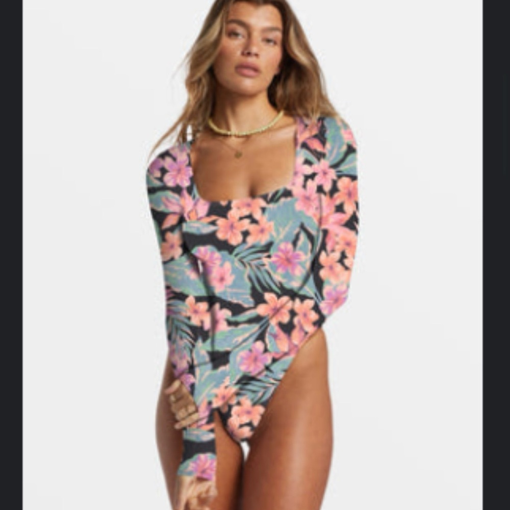 Billabong Floral One Piece Swimsuit - Black and Pink